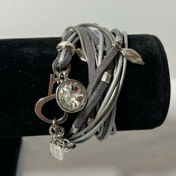 Sea Smadar Eliasaf Crystal Leather Bracelet Silver grey triple wrap Swarovski - Picture 1 of 6